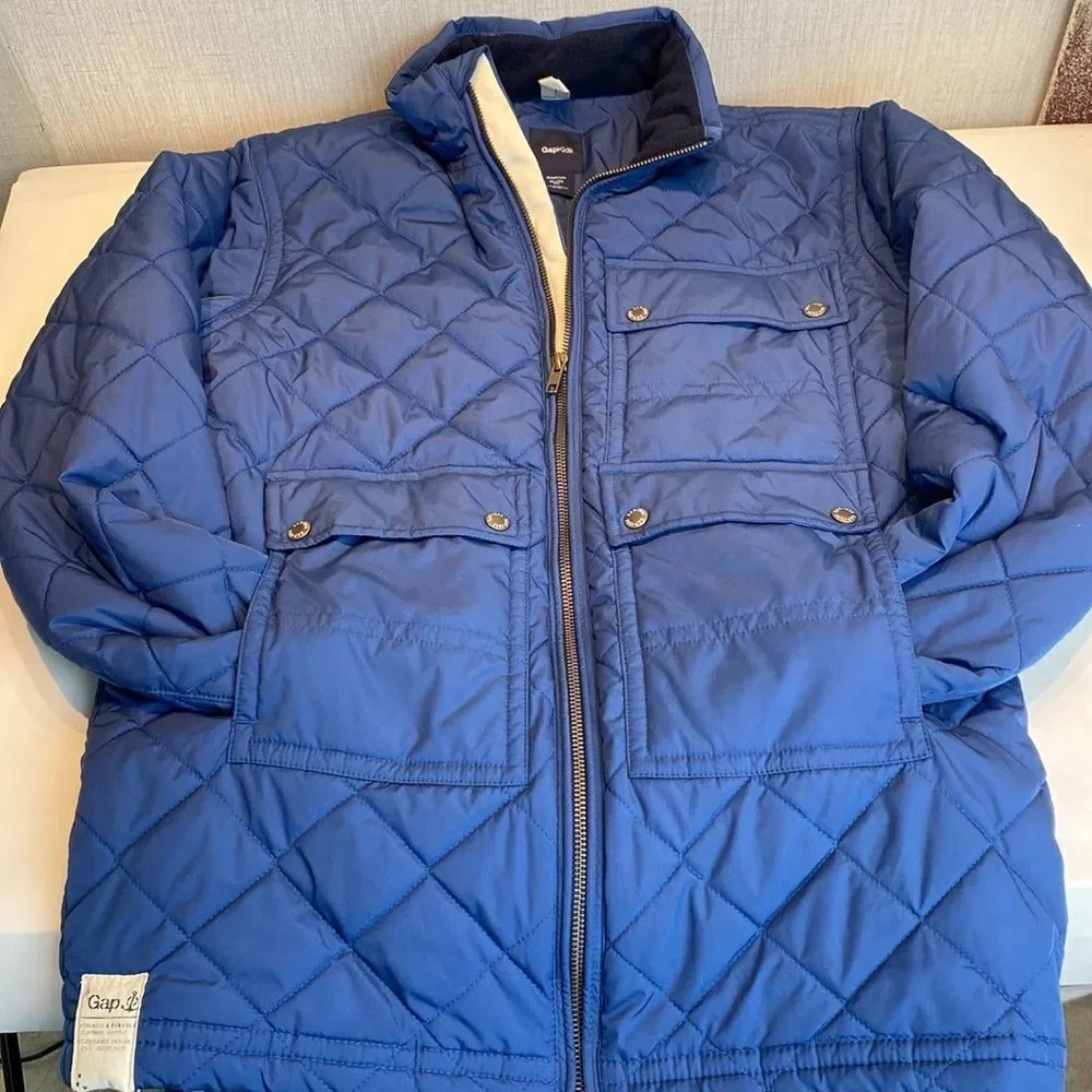 GapKids Coat Jacket Size XL 12 Blue Quilted Long Pockets